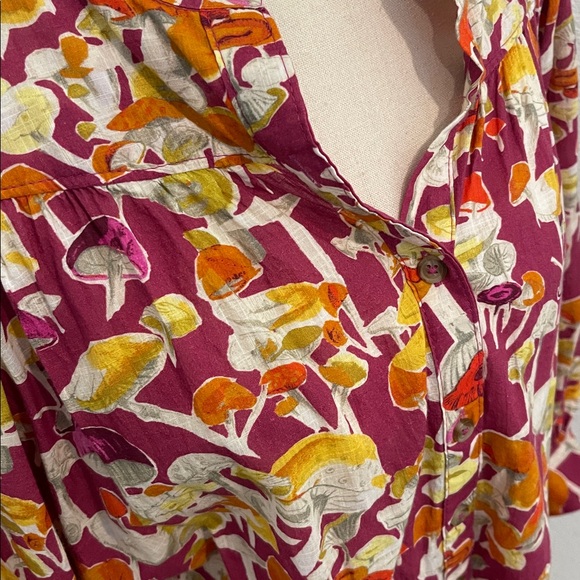 Anthropologie | Maeve Pink Orange Mushroom Print Button Shirt Blouse Top 2X - Picture 6 of 10